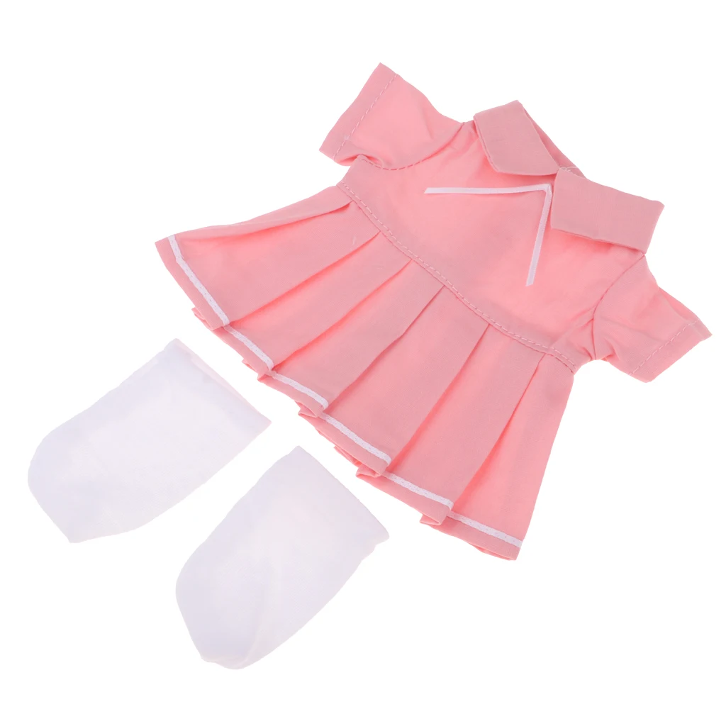 Lovely Pink Dress Socks Suit Pleated Dress for Mellchan Baby Girl Dolls Clothes Accessories for Kids Gift