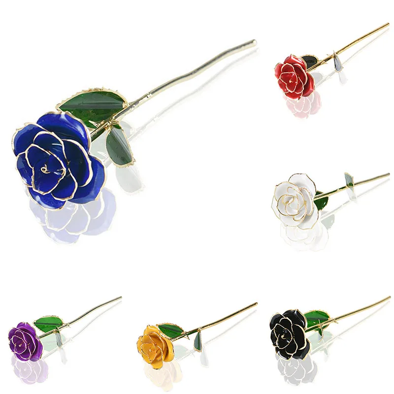 

Valentine's Day Roses With Box Romantic 24K Dipped Flower Decor Golden Artificial Flowers Creative Wedding Rose Decor Love Gift