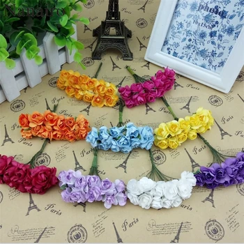 

12PCS/lot 1.5cm Mini Paper Rose Artificial Flowers Hands For Wedding Decoration Scrapbooking Small Fake Flower Bouquet
