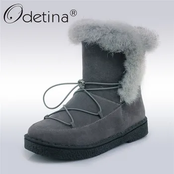 

Odetina 2019 New Fashion Women Platform Snow Boots with Rabbit Fur Ankle Boots Flat Winter Warm Shoes For Female Big Size 31-45