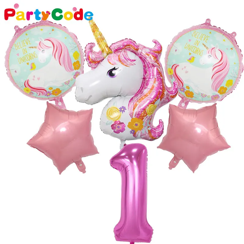 

6Pcs Kids Birthday Decor Unicorn Party Balloons My Little Horse Party Supplies Balloons 40 inch Number Helium Digital Baloon Set