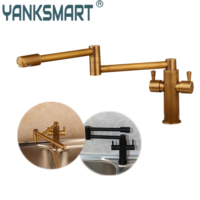 YANKSMART античная латунь Поворотный кухонный кран 360 Вращающийся носик черный сосуд