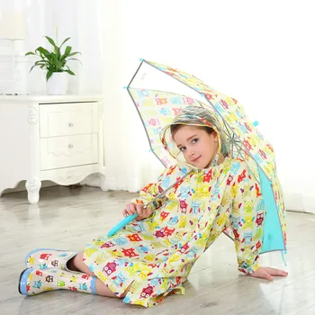 

2019 New Children Waterproof Long Coat Rain Snow Wear Boys Girls Cartoon Pattern Hooded Clothing Kids Cute Protect Bag Clothes