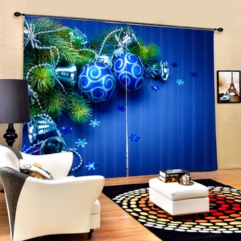 

Bule Color Luxury Christmas Decorative 3D Blackout Curtains For Bedding room Living room Drapes Cortinas para sala