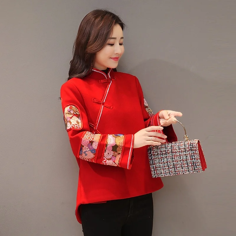 Китайские Топы Cheongsam для женщин, пальто зима, Осенний новогодний костюм, китайская модная одежда, одежда Шанхай Тан TA1602 - Цвет: 2