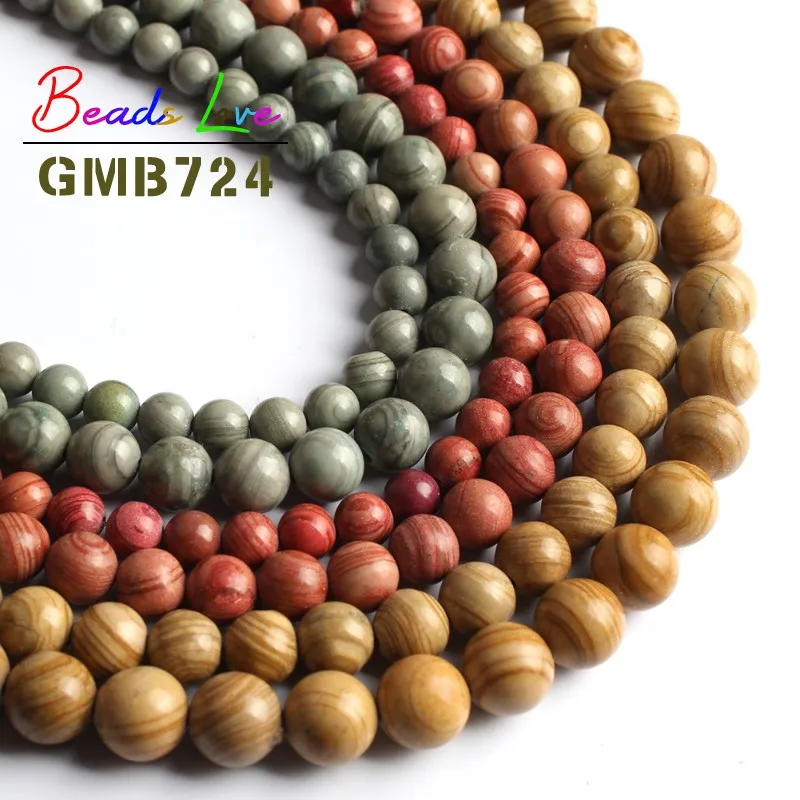 

Wholesale Blue Red Yellow Striped Stone Round Beads for Jewelry Making Diy Bracelet Necklace Jewellery Size 6 8 10 MM 15 Inches