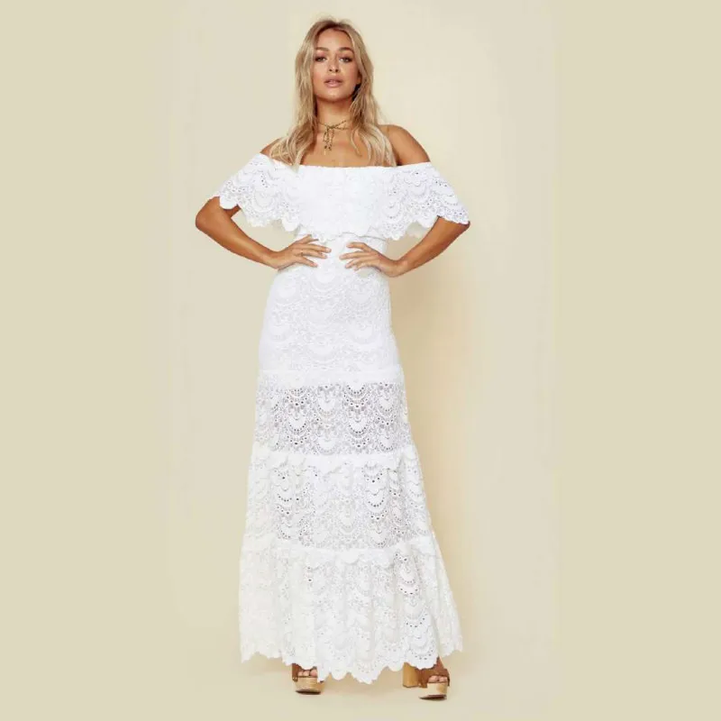 Novedad de primavera Vestidos largos sexys de encaje sin hombros, vestido blanco de fiesta, vestidos para playa|Vestidos| - AliExpress