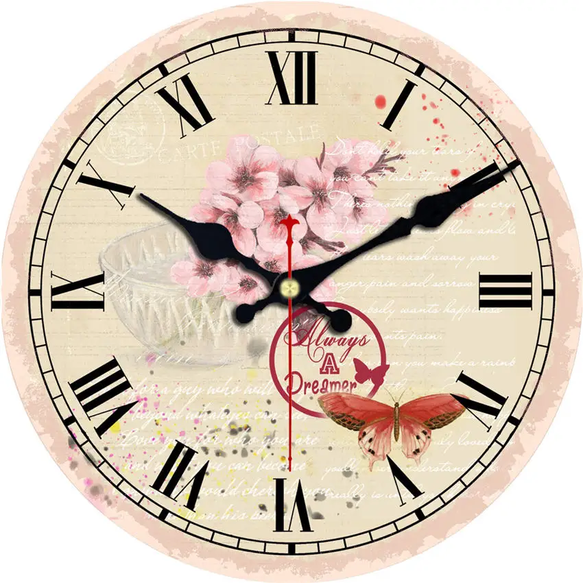 16 дюймов милый Кот настенные часы, винтажный Узор Деревянные картонные настенные часы, европейские ретро часы для шикарного домашнего офиса Кафе Декор - Цвет: Flower Wall Clock 1