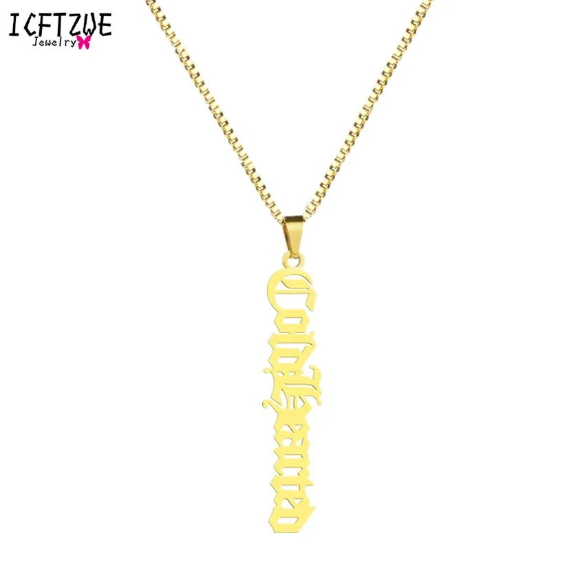 

Personalized Gold Box Chain Vertical Custom Old English Name Necklace For Women BFF Bridesmaid Gift Collier Femme Wedding Jewel