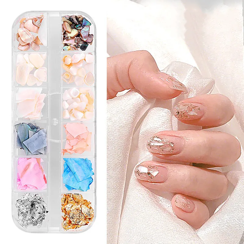 

2 Styles mixed Shiny Shell Fragment decoration Nail Art Glitter Manicure Stickers Paillette Sequins Nail Glitter Decorations