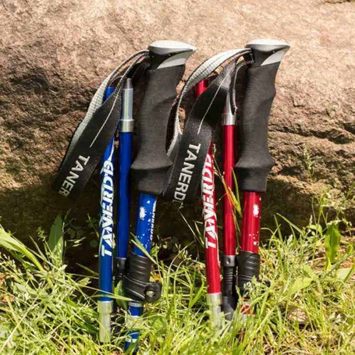 Liga de Alumínio Recentemente Caminhadas Bengala Ultra-leve Seção Ajustável Trekking Pólos Alpenstock 19ing 5 10 High Quality Esporte e Lazer
