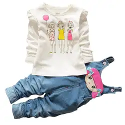 Модный шт. комплект из 2 предметов: футболка + джинсы, комплект повседневной одежды для маленьких девочек