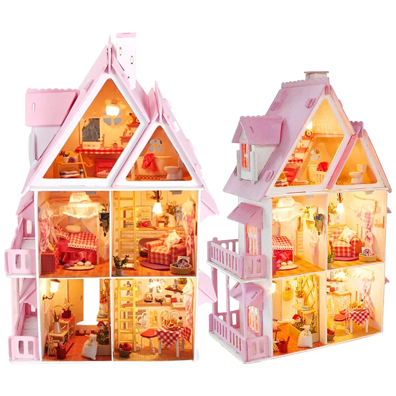 

DIY wodd House Miniature Mini My little house villa Model Creative Diary Building Kits with Funitures doll house toys Gifts