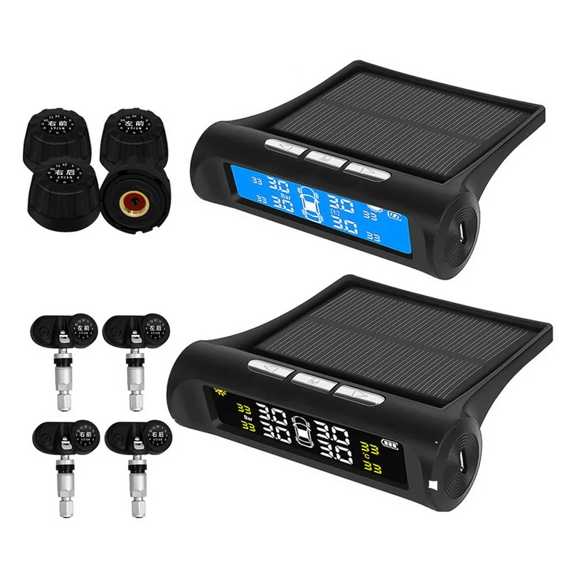 

TOSPRA Car TPMS Tire Pressure Monitoring System Solar Charging HD Digital LCD Display Auto Alarm System Wireless With 4 Sensor