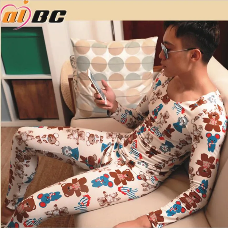 New AIBC men's long johns set cotton printed flower legging autumn and winter thermal underwear Long Johns set