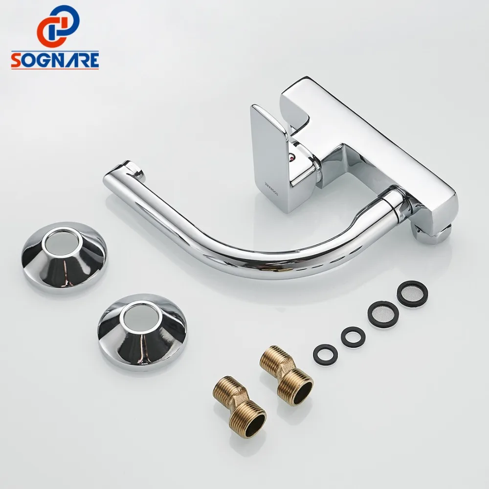  SOGNARE Wall Mounted Kitchen Faucet Single Handle Kitchen Mixer Taps Dual Holes Hot and Cold Water  - 32830711930