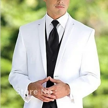 Изготовленные На Заказ лучшие продажи белые мужские костюмы для жениха с черным жилетом, на заказ белый смокинг, отстроенный 2 кнопки заостренный лацкан мужские костюмы