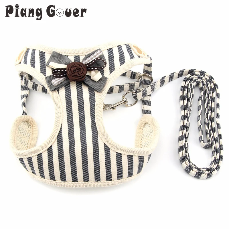 Dog Collar Tie Bow Dog Harness Striped Pet Harness Cat Puppy Comfort Padded Vest Harnesses With