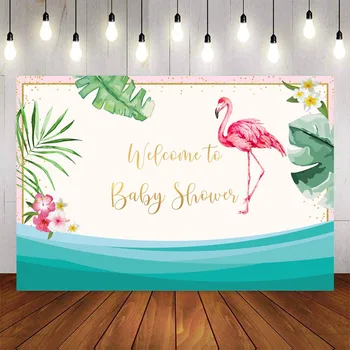 

NeoBack Flamingo Backdrop Baby Shower Party Birthday Backdrops for Photography Tropical Plants Colorful Flowers Photo Background