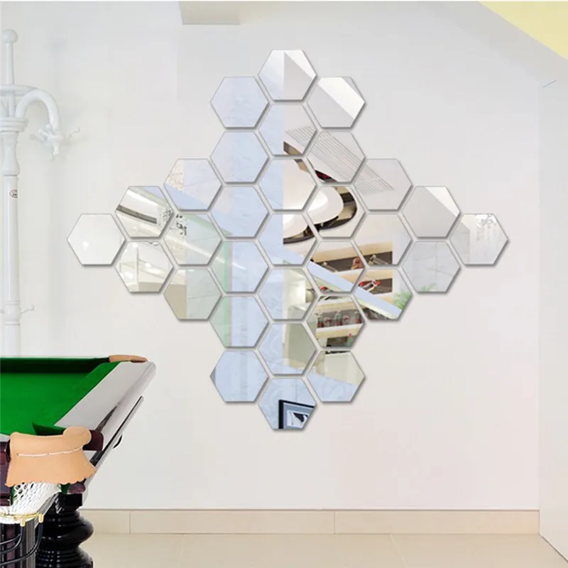 

12pcs/Set DIY Hexagon Pattern Acrylic Mirror Surface Effect Sticker Wall Stickers for Living Room Sofa Background Home Decor
