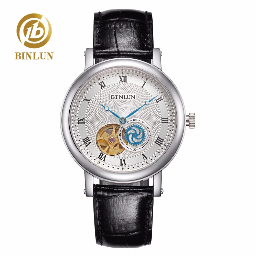 

BINLUN Men's Automatic Watches Tourbillon Waterproof Stainless Steel Black Leather Strap Wrist Watch