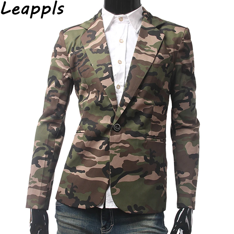 Leappls Blazers Men fashion Military Camouflage tops mens blazers and