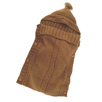 

Newborn Baby Wrap Swaddle Blanket Knit Sleeping Bag Sleep Sack Stroller Wrap for Baby gray coffee
