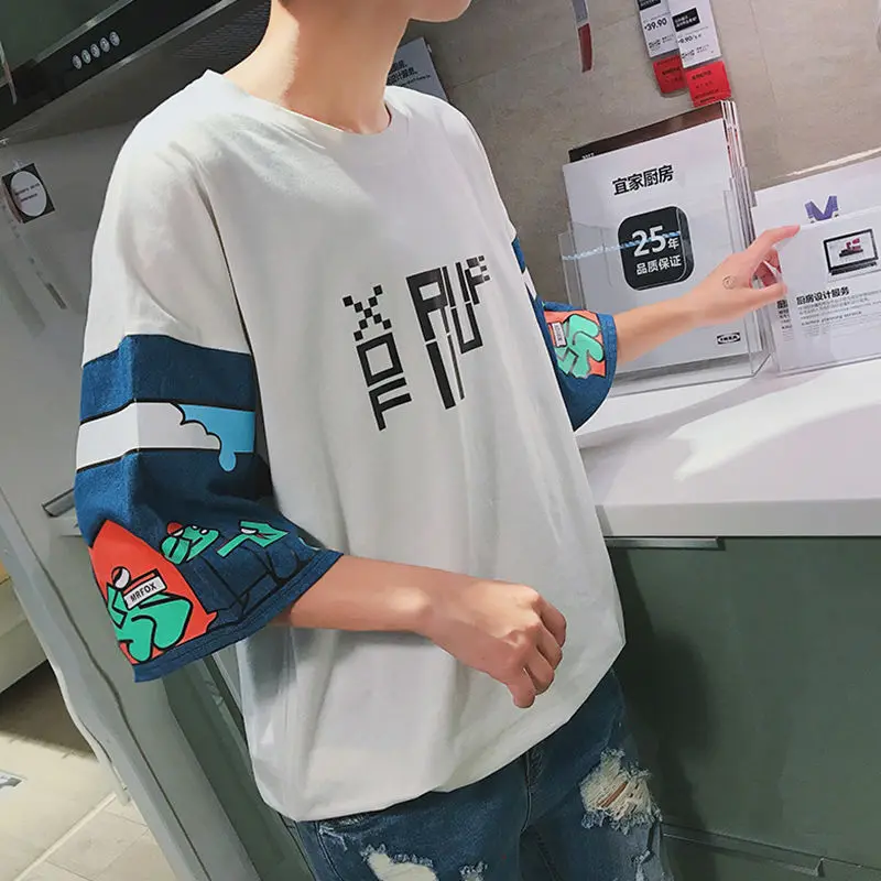 Модная хип-хоп Мужская футболка с коротким рукавом, большие размеры, мужские топы в японском стиле, крутая уличная одежда с заниженным плечом, хлопковые футболки для мужчин s
