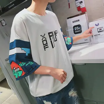 

2019 Fashion Hip hop Half Sleeve Men T Shirt Oversized Men Tops Japan Style Cool Streetwear Drop Shoulder Cotton Tees Shirt Mens