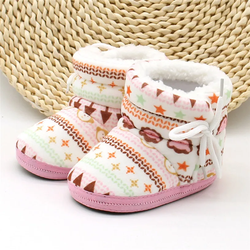 

Newborn Baby Snow Boots 2018 Winter Infant Toddler Newborn Baby Bear Print Soft Sole Boots Prewalker Warm Shoes First Walkers 30