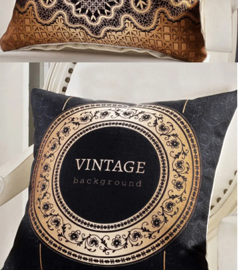Retro Vintage Cushion Cover Case Geometric Flower Printed Black Gold Pillows Cases Sofa Bedroom Home Decorative Throw Pillowcase (9)