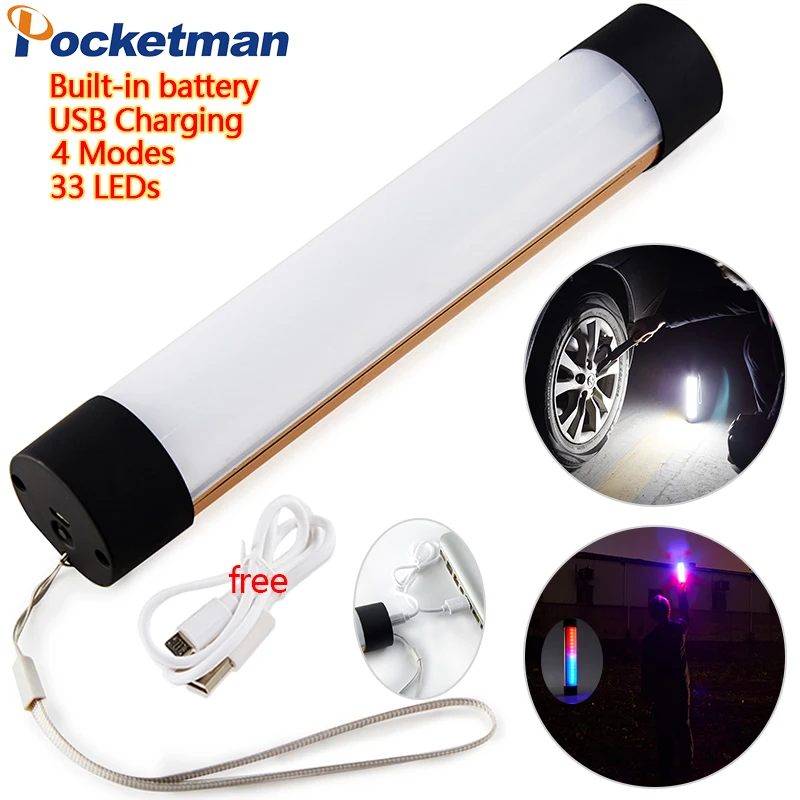 

USB Rechargeable Emergency discolored led Tube, Built-in battery 4 Modes 2000LM light Outdoor Portable LED Camping Lamp Torches