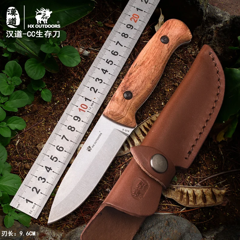 

OUTDOORS Wood Handle Fixed Blade Survival Camping Knife Survival Knife Rescue Hunting Knives Sheath,Aus-8 Steel, Palisander