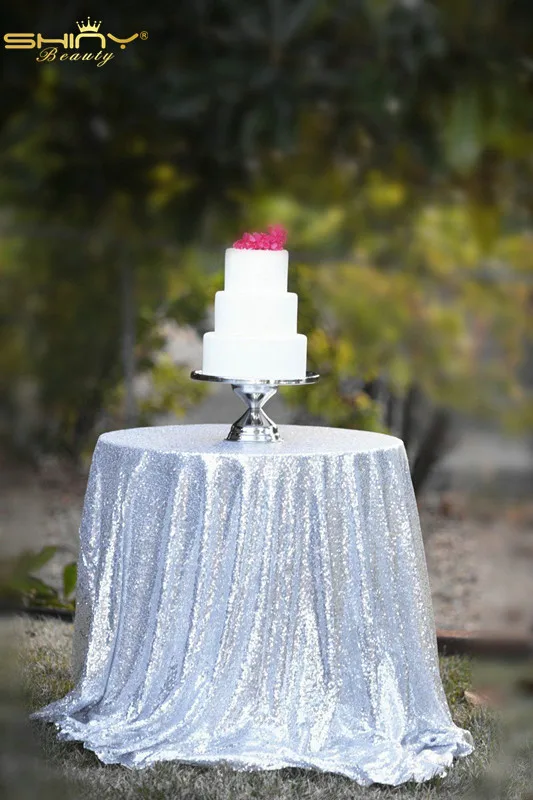 48inch Round Silver Sequin Tablecloth Table Cover Linens for Christmas Table Wedding Party