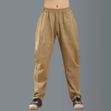 Новые модные мужские повседневные брюки льняные хлопковые брюки Свободные мешковатые штаны-шаровары в китайском стиле с эластичной талией в стиле хип-хоп