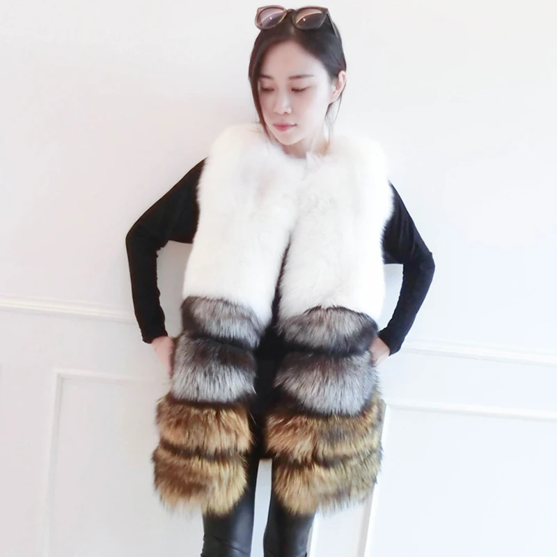 

Savabien Patchwork Women Faux Fox Fur Vest Vintage O Neck Furry Sleeveless Fake Fur Jacket Fluffy Festival Plus Size Fur Coats