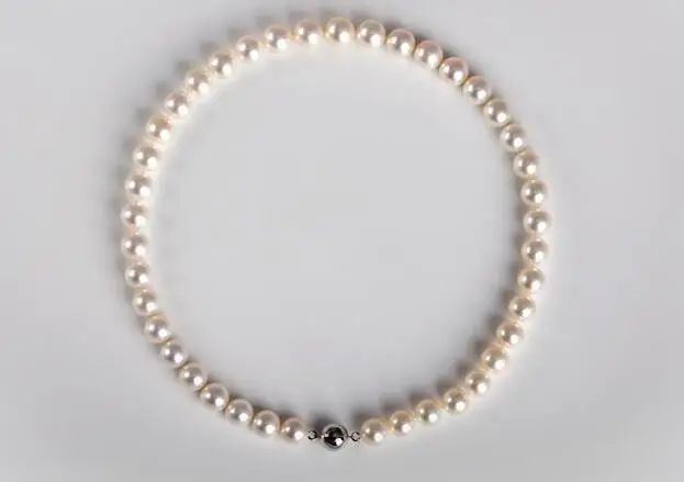 

18"8-9MM NATURAL SOUTH SEA GENUINE WHITE ROUND PEARL NECKLACE 925silver