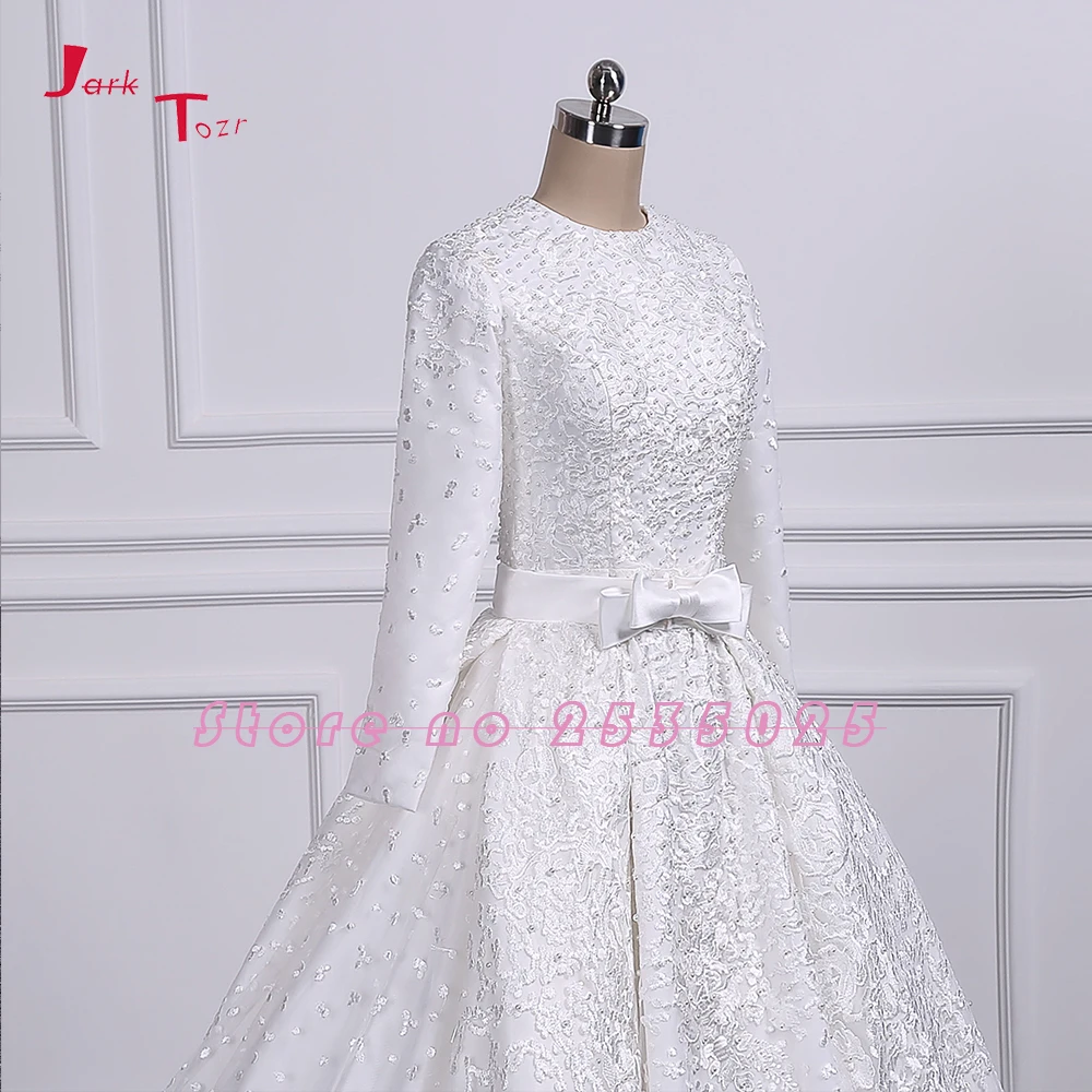 Jark Tozr с длинным рукавом кружево Китай Свадебные платья Vestidos De Renda по всему жемчугу Роскошные мусульманское свадебное платье Съемная Поезд