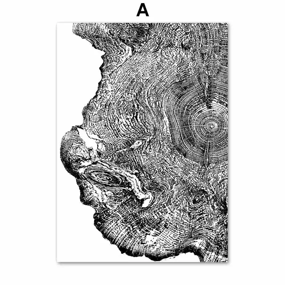 Абстрактное дерево кольцо настенное Искусство Холст Живопись скандинавские плакаты и принты черно-белые настенные картины для гостиной художественный принт Декор - Цвет: A