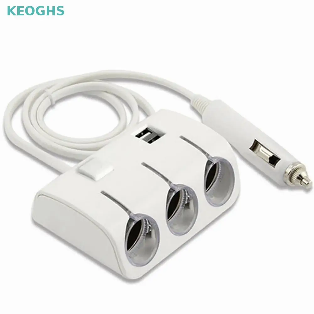 

1 Piece Dual USB Ports Three Cigarette Lighter Charger 12v Car Cigar Lighter Three Socket Car Charger With Switch Usb Lighter