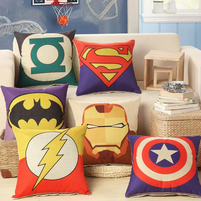 

45x45cm/17.7x17.7'' Linen Cushion Cover Super Hero For Decorative Cotton Throw Pillowcase Decor Couch