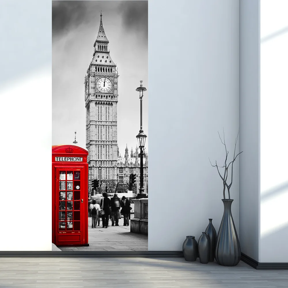 

3d Door Sticker Mural Art Wallpaper London Scene Pattern Big Ben Room Diy Wall Poster Stickers Home Gate Decor Paste Rushed