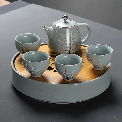 Китайский стиль простой чайный набор кунг-фу путешествия чай комплект горшок office для дома керамика лоток количество людей 4