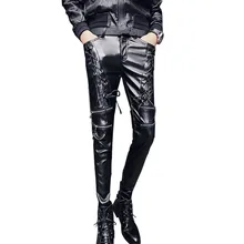 MORUANCLE Модные мужские кожаные штаны в стиле панк обтягивающие брюки в стиле хип-хоп рок с несколькими молниями уличная одежда для выступлений танцевальная одежда