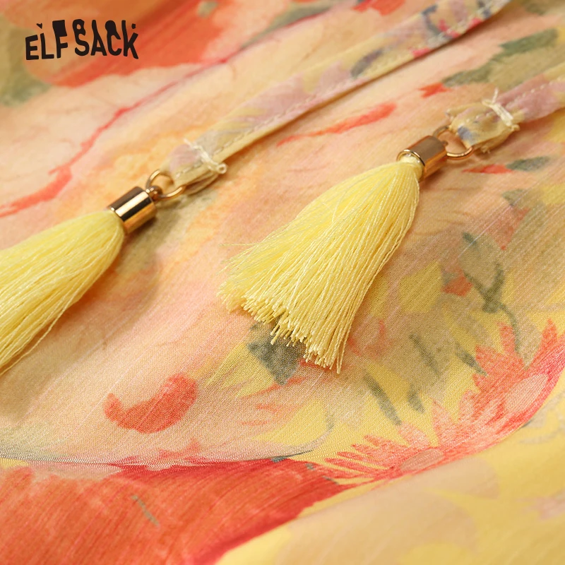 ELFSACK Yellow Floral Print Off Shoulder Strap