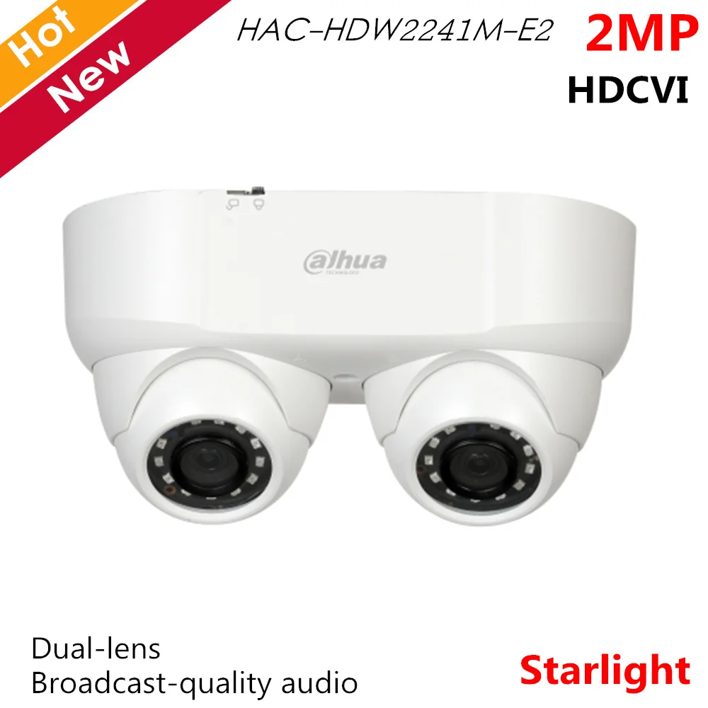 Dahua 2MP Starlight HDCVI камера ИК двойной объектив качество вещания аудио Смарт ИК 30 м HAC-HDW2241M-E2 водонепроницаемый IP67 CCTV система