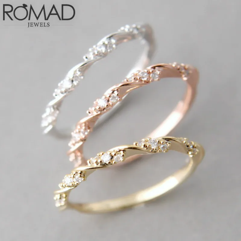 Top Quality Silver Gold Rose Gold Color Twist Classical Cubic Zirconia Wedding Ring for Woman Girl Austrian Crystals Gift Rings