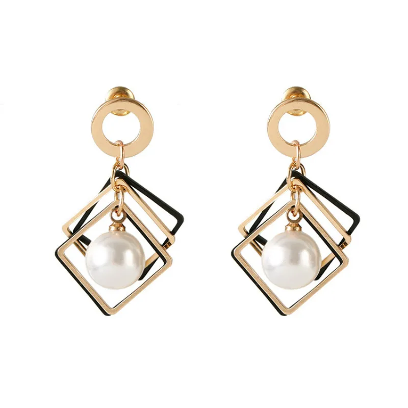 

201 new high-grade temperament geometric square imitation pearl earrings jewelry gift wholesale