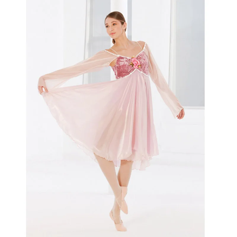 Pink Ballerina Long Gauze Sleeve Fairy Ballet Dress,New Arrival Adult