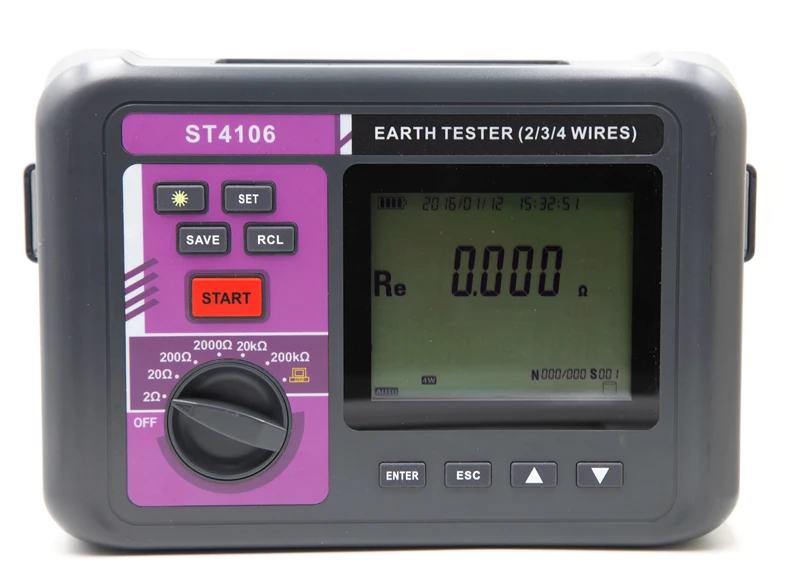 

High Quality LCD Earth Resistance Meter 0.01ohm Digital Ground High Precision Resistance Meter ST4106 Soil Resistivity Tester